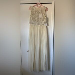 Flirty and Formal ASOS Maya Deluxe Cream Sequin & Tulle Gown Size 12 NWT